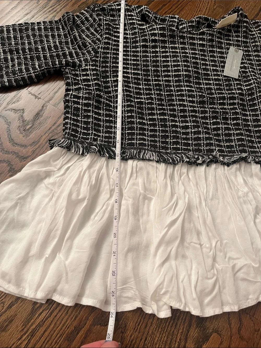 Anthropologie Maeve Tweed Twofer Black & White Tweed-Look Layered Hem Top